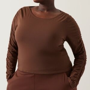 Athleta Plus Size All Around Ruched Top Long Sleeve Mahogany Brown 3X NWOT
